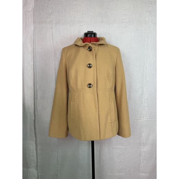 Old Navy Jackets & Blazers - Old Navy Camel Tan Button Front Wool Blend Coat Women S Sz Large Retro Vtg Look